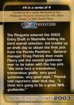 2003 The X Generation: Marc-Andre Fleury #4 Marc-Andre Fleury Back