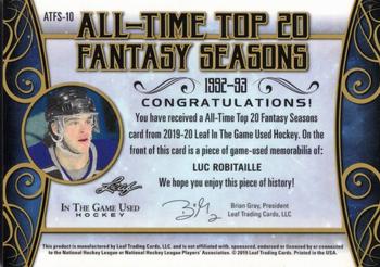 2019-20 Leaf In The Game Used - All-Time Top 20 Fantasy Seasons - Bronze Spectrum Foil #ATFS-10 Luc Robitaille Back
