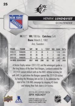 2019-20 SPx #25 Henrik Lundqvist Back