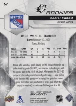 2019-20 SPx #67 Kaapo Kakko Back