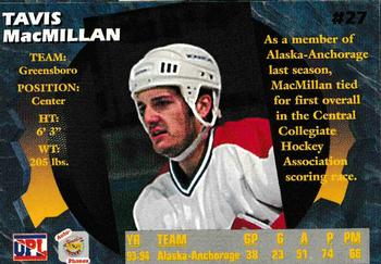 1995 Signature Rookies Auto-Phonex #27 Tavis MacMillan Back
