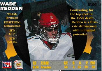 1995 Signature Rookies Auto-Phonex #34 Wade Redden Back