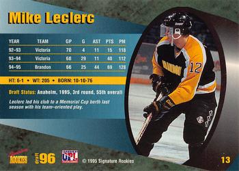 1995 Signature Rookies Draft 96 #13 Mike Leclerc Back