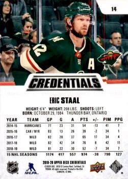 2019-20 Upper Deck Credentials #14 Eric Staal Back