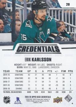 2019-20 Upper Deck Credentials #20 Erik Karlsson Back