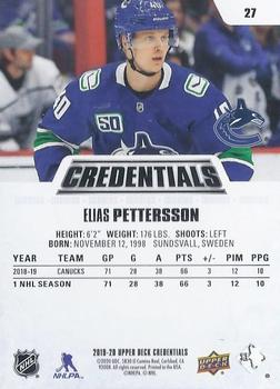 2019-20 Upper Deck Credentials #27 Elias Pettersson Back