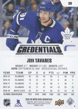 2019-20 Upper Deck Credentials #30 John Tavares Back
