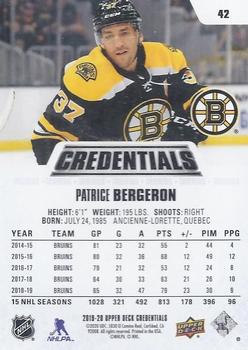 2019-20 Upper Deck Credentials #42 Patrice Bergeron Back
