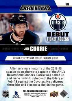 2019-20 Upper Deck Credentials #56 Josh Currie Back