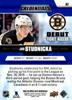 2019-20 Upper Deck Credentials #57 Jack Studnicka Back