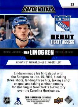 2019-20 Upper Deck Credentials #62 Ryan Lindgren Back