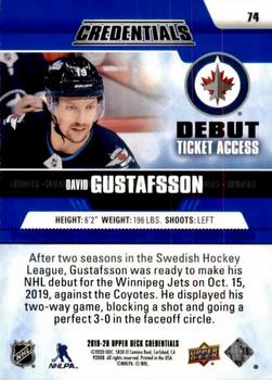 2019-20 Upper Deck Credentials #74 David Gustafsson Back