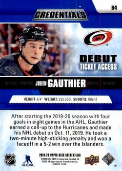 2019-20 Upper Deck Credentials #94 Julien Gauthier Back