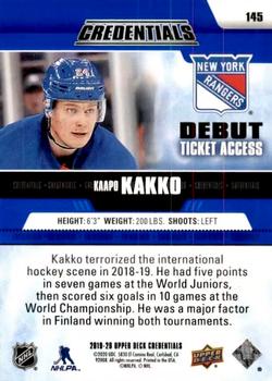 2019-20 Upper Deck Credentials #145 Kaapo Kakko Back