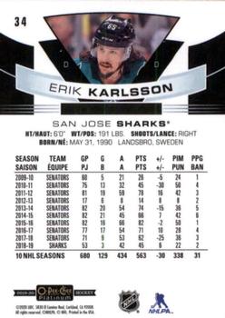 2019-20 O-Pee-Chee Platinum #34 Erik Karlsson Back
