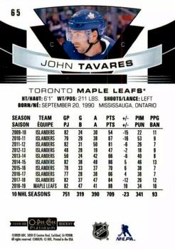 2019-20 O-Pee-Chee Platinum #65 John Tavares Back