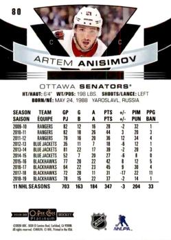 2019-20 O-Pee-Chee Platinum #80 Artem Anisimov Back