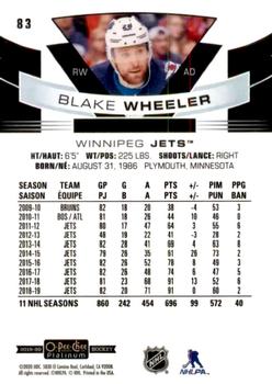 2019-20 O-Pee-Chee Platinum #83 Blake Wheeler Back