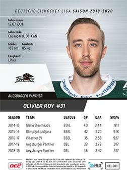 2019-20 Playercards (DEL) #DEL-001 Olivier Roy Back