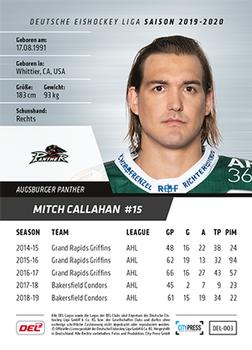 2019-20 Playercards (DEL) #DEL-003 Mitch Callahan Back