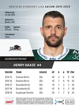 2019-20 Playercards (DEL) #DEL-006 Henry Haase Back