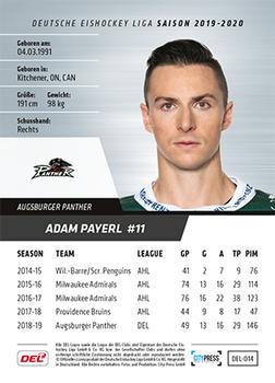 2019-20 Playercards (DEL) #DEL-014 Adam Payerl Back