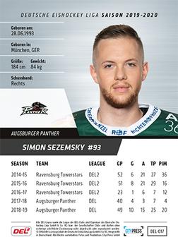 2019-20 Playercards (DEL) #DEL-017 Simon Sezemsky Back