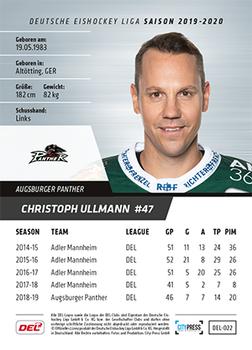 2019-20 Playercards (DEL) #DEL-022 Christoph Ullmann Back