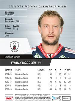 2019-20 Playercards (DEL) #DEL-029 Frank Hordler Back