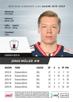 2019-20 Playercards (DEL) #DEL-030 Jonas Muller Back