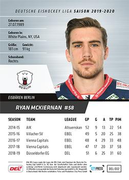 2019-20 Playercards (DEL) #DEL-032 Ryan McKiernan Back