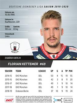 2019-20 Playercards (DEL) #DEL-033 Florian Kettemer Back