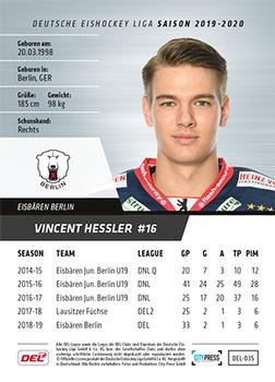 2019-20 Playercards (DEL) #DEL-035 Vincent Hessler Back