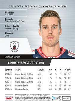 2019-20 Playercards (DEL) #DEL-041 Louis-Marc Aubry Back