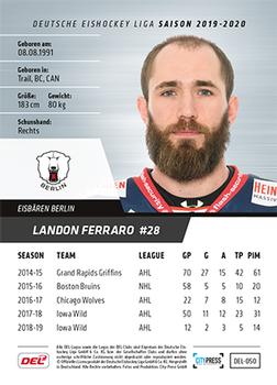 2019-20 Playercards (DEL) #DEL-050 Landon Ferraro Back
