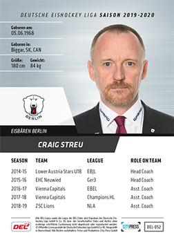 2019-20 Playercards (DEL) #DEL-052 Craig Streu Back