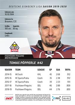 2019-20 Playercards (DEL) #DEL-053 Tomas Popperle Back