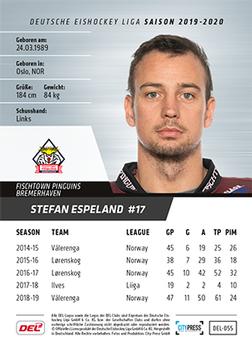 2019-20 Playercards (DEL) #DEL-055 Stefan Espeland Back