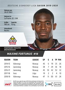 2019-20 Playercards (DEL) #DEL-056 Maxime Fortunus Back