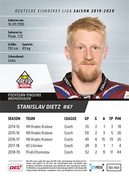2019-20 Playercards (DEL) #DEL-060 Stanislav Dietz Back