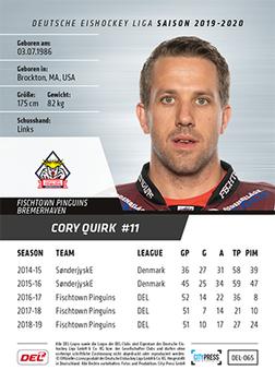 2019-20 Playercards (DEL) #DEL-065 Cory Quirk Back