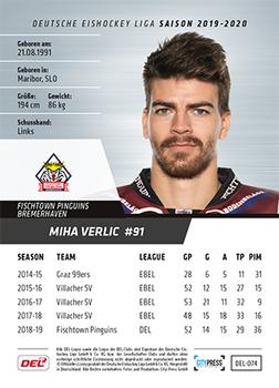2019-20 Playercards (DEL) #DEL-074 Miha Verlic Back