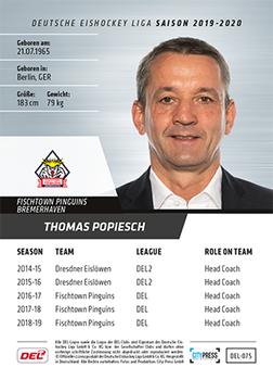 2019-20 Playercards (DEL) #DEL-075 Thomas Popiesch Back