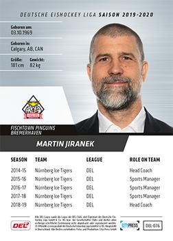 2019-20 Playercards (DEL) #DEL-076 Martin Jiranek Back