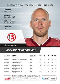 2019-20 Playercards (DEL) #DEL-085 Alexander Urbom Back