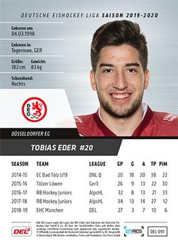 2019-20 Playercards (DEL) #DEL-091 Tobias Eder Back