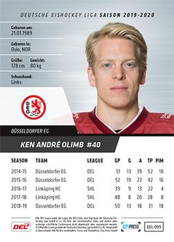 2019-20 Playercards (DEL) #DEL-099 Ken-Andre Olimb Back