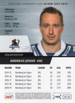2019-20 Playercards (DEL) #DEL-130 Andreas Jenike Back