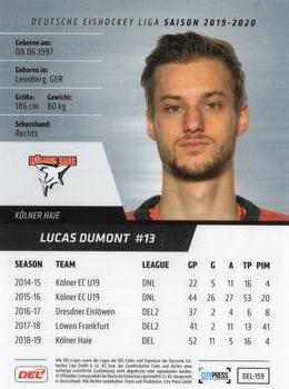 2019-20 Playercards (DEL) #DEL-159 Lucas Dumont Back