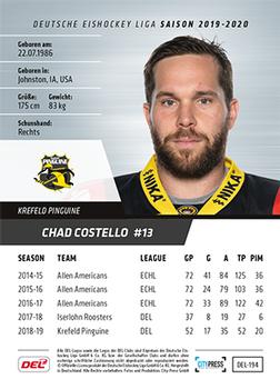 2019-20 Playercards (DEL) #DEL-194 Chad Costello Back